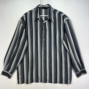 Vintage Monzini Shirt Mens XL Blue Gray Striped Long Sleeve Button Up‎ 80s USA